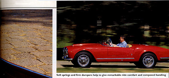 Lancia Aurelia Spider. Soft springs and firm dampers help to give remarkable ride comfort and composed handling